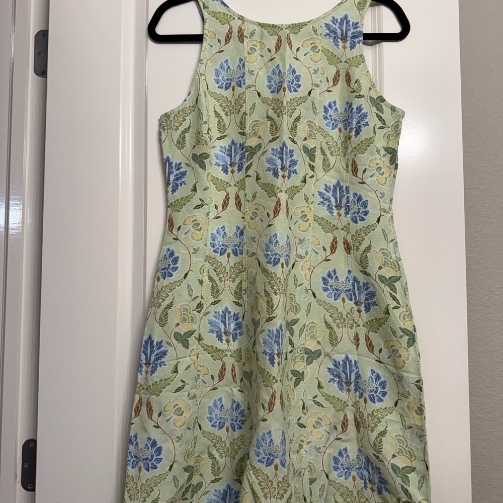 LOFT Green and Blue Floral Midi Dress